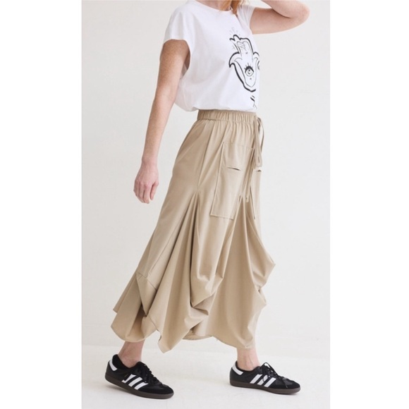 Ruti The Go-To Nylon Blend Tan Khaki Size XS / S Draped Lagenlook Midi Skirt - Picture 11 of 16